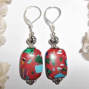 Colorful Red Earrings Dangle Drop Jewelry Gift Idea for Her Unique Funky 8184